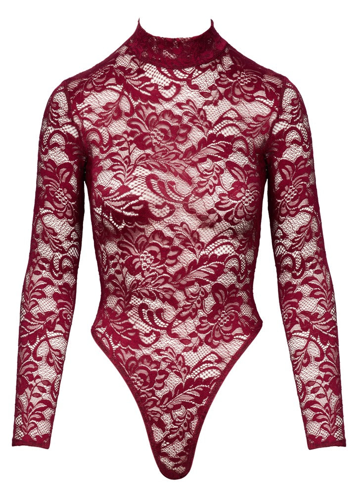 Red lace thong bodysuit