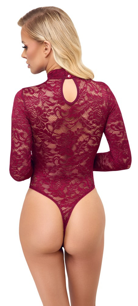 Red lace thong bodysuit