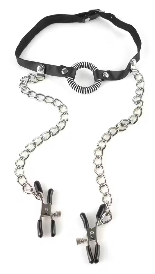 O-ring gag collar with nipple clamps
