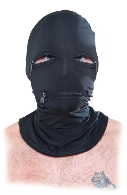 Stretchy fetish balaclava with zippers