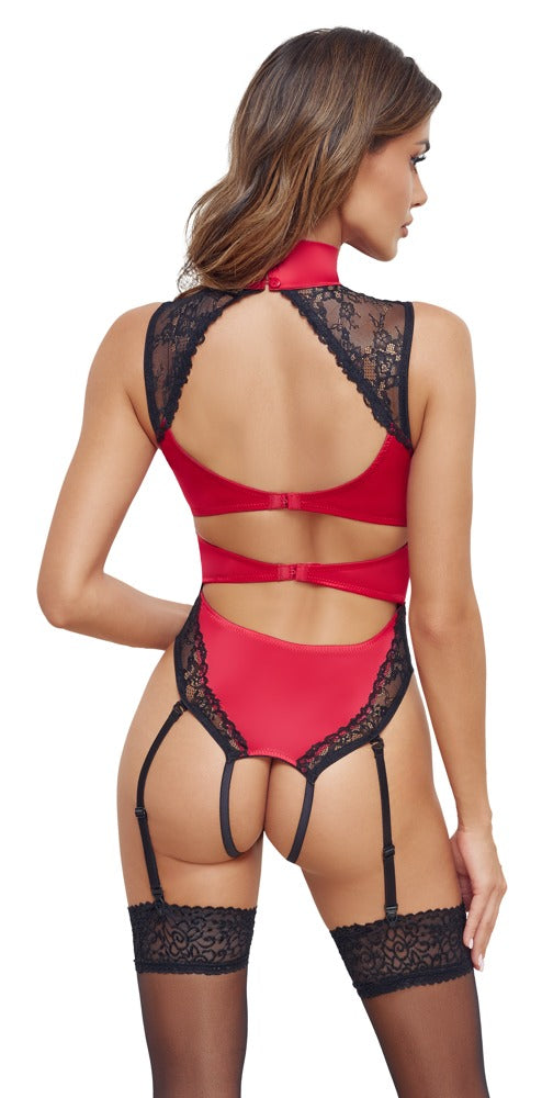 Cottelli Lingerie Red/Black Suspender Bodysuit
