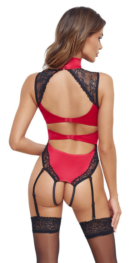 Cottelli Lingerie Red/Black Suspender Bodysuit