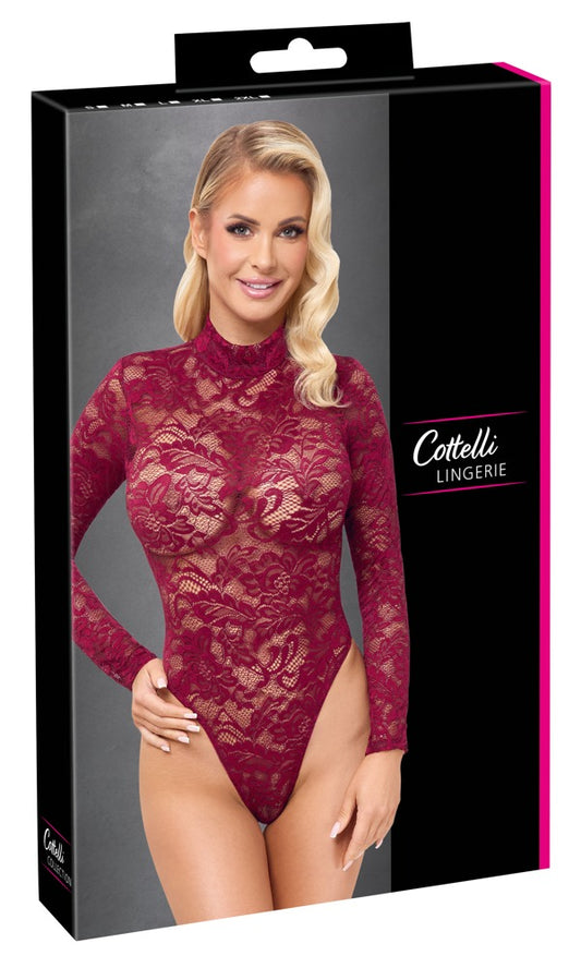 Red lace thong bodysuit