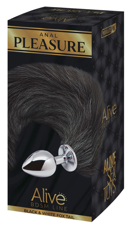 M ALIVE Black and White Fox Tail Plug